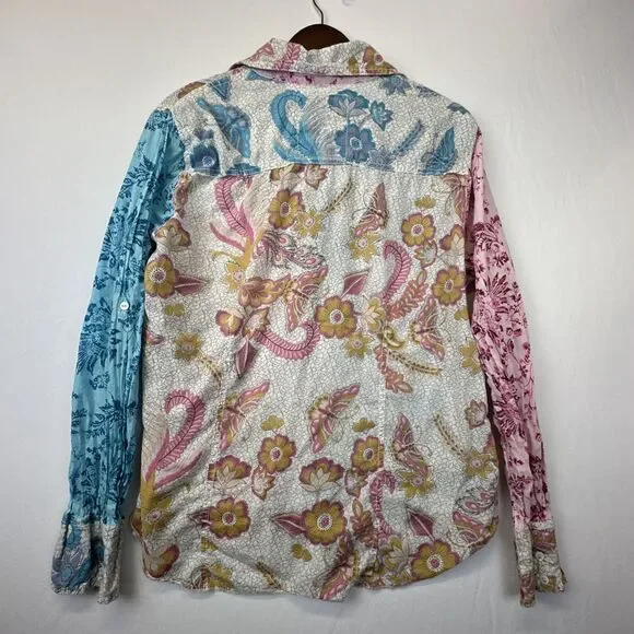 NWOT Cino Sundance Crinkled Pearl Button Shirt Peacock funky festival boho - L - Picture 3 of 11